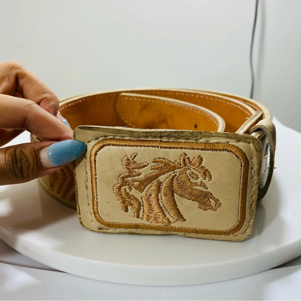 Western Genuine Leather Belt Cowboy Horse‎ Rodeo Square Buckle  Gold 48